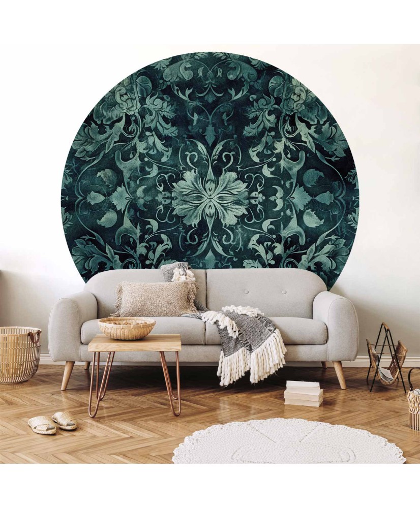 Apvalūs fototapetai - Rytietiškas kilimo raštas smaragdo tonais