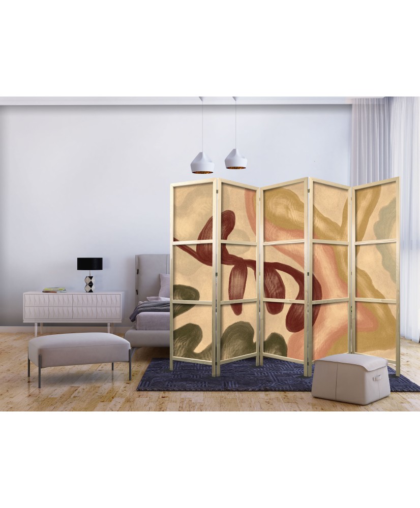 Japoniška kambario pertvara - Nusidėvėjusios figūros - Formos kalkinės tekstūros technika šiltomis spalvomis