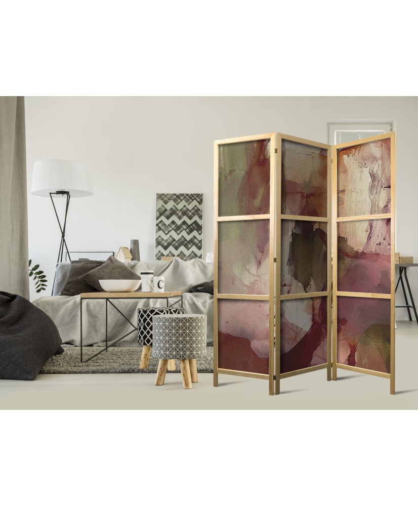 Japoniška kambario pertvara - Rožinė abstrakcija - Išsiliejusi akvarelė pavasarinėmis spalvomis