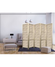 Japoniška kambario pertvara - Miško gamta smėliniais tonais - Grybai, gėlės ir žolelės šviesiame fone