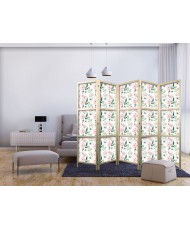 Japoniška kambario pertvara - Bijūnai - Rožinės ir baltos gėlės bei žali lapai baltame fone