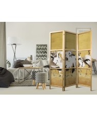 Japoniška kambario pertvara - Japoniškos gervės - paukščių pulkas auksiniame fone pagal Ishida Yūtei tapybą