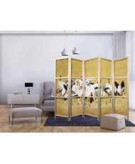 Japoniška kambario pertvara - Japoniškos gervės - paukščių pulkas auksiniame fone pagal Ishida Yūtei tapybą