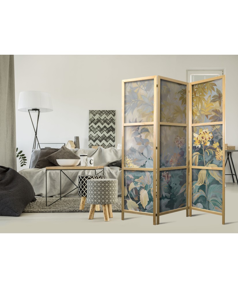 Japoniška kambario pertvara - Gobeleno raštas su pieva ir gėlėmis - pavasarinis kilimo motyvas