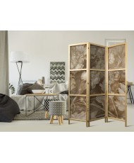 Japoniška kambario pertvara - Raižyti baroko ornamentai - sodri kompozicija sepijos tonais