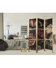 Japoniška kambario pertvara - Gėlių iliustracija - išraiškingi žiedai turkio fone