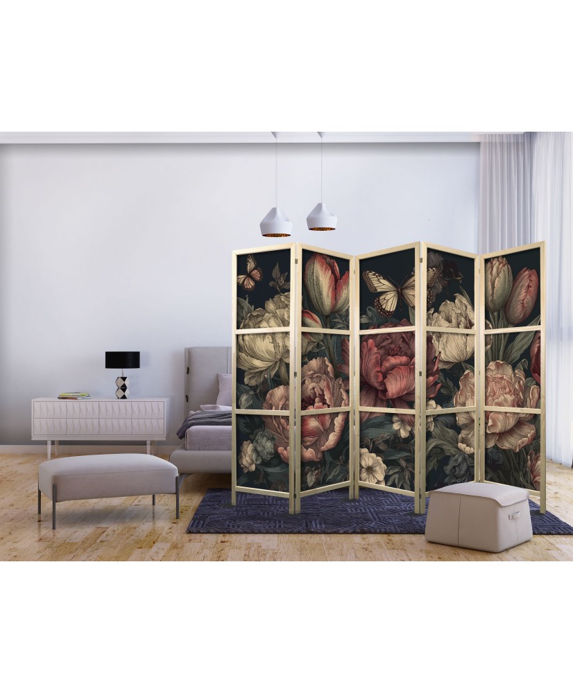 Japoniška kambario pertvara - Gėlių iliustracija - išraiškingi žiedai turkio fone