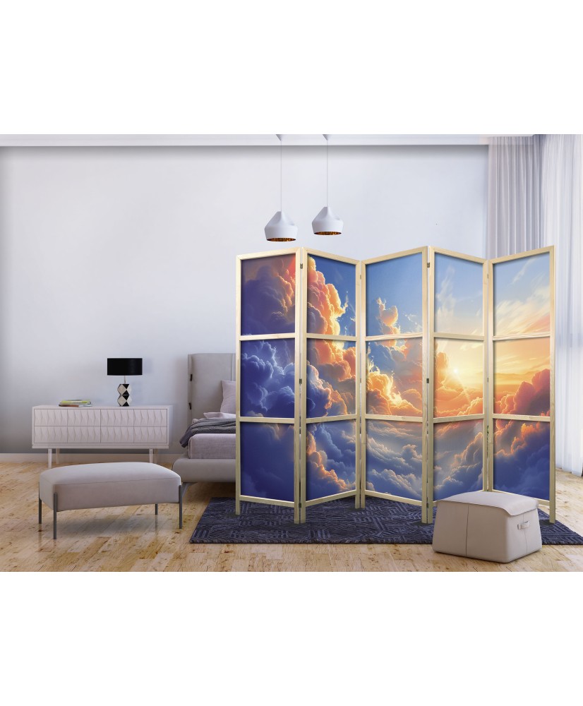 Japoniška kambario pertvara - Saulėlydis virš debesuotos jūros - spalvų simfonija