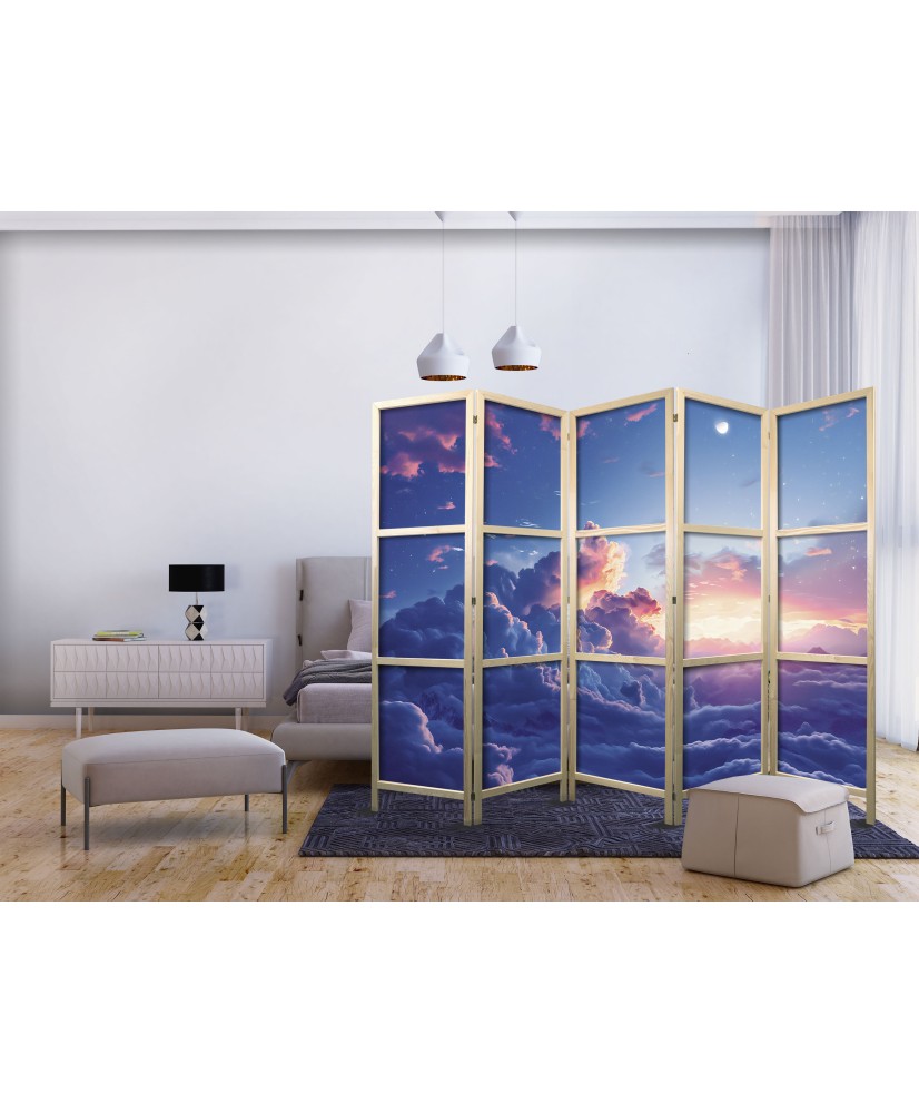 Japoniška kambario pertvara - Naktinis koncertas kalnuose - paskutinių saulės spindulių apšviesti debesys