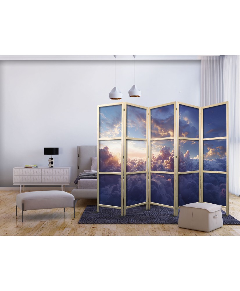 Japoniška kambario pertvara - Paslėpta saulė - auksinis dangus virš debesuotos jūros