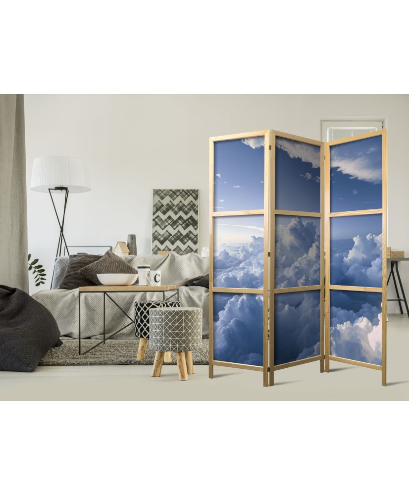 Japoniška kambario pertvara - Oro peizažai: spinduliai nušviečia purius debesis