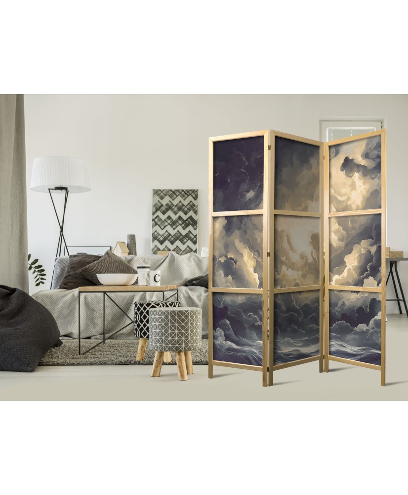 Japoniška kambario pertvara - Epinių šviesos žaismas: saulė kovoja su debesimis dėl dominavimo