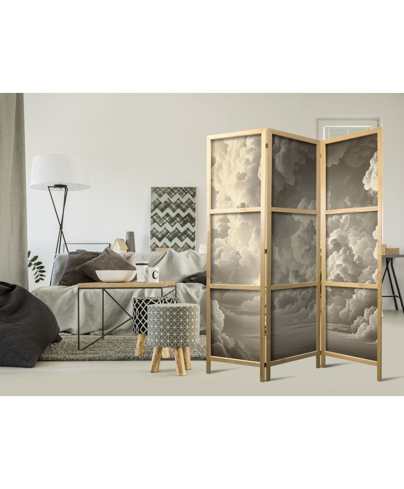 Japoniška kambario pertvara - Apšviestų debesų šnabždesys: švelnus šviesos žaismas dangaus teatre