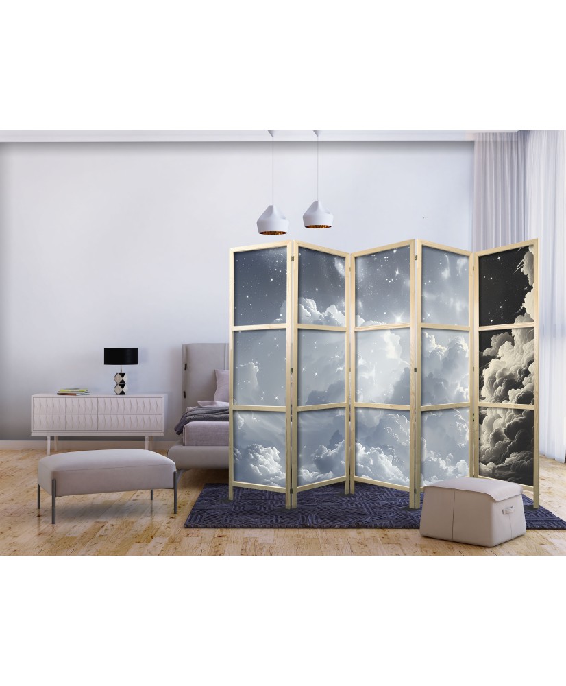 Japoniška kambario pertvara - Astralinė ramybė: žvaigždės išsibarsčiusios tarp švelnių debesų