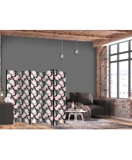 Pertvara - Bijūnai - rožinės gėlės ir žali lapai grafito fone - 5 dalių