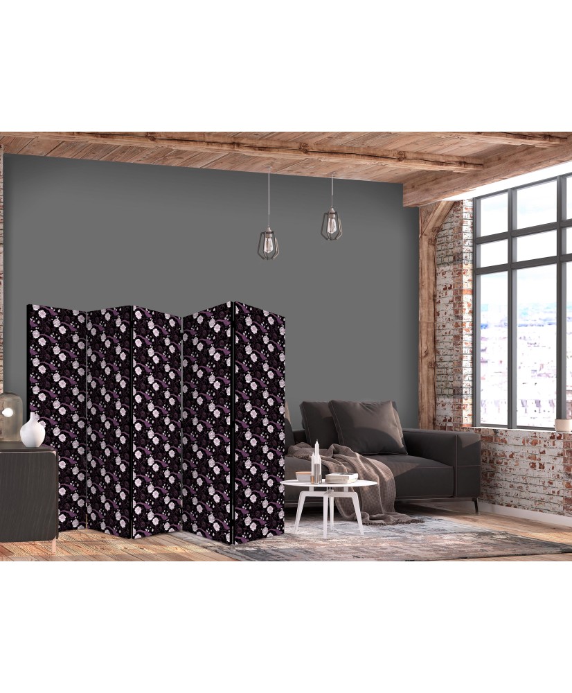 Pertvara - Paukščiai tarp gėlių - fazanai apsupti bijūnų - violetinė - 5 dalių