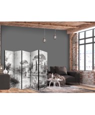 Pertvara - Juodai baltas vintage peizažas - retro vaizdas su tvenkiniu ir valtimi - 5 dalių