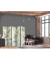 Pertvara - Akvarelinis botaninis motyvas - subtilūs žalsvai smėliniai lapai - 5 dalių