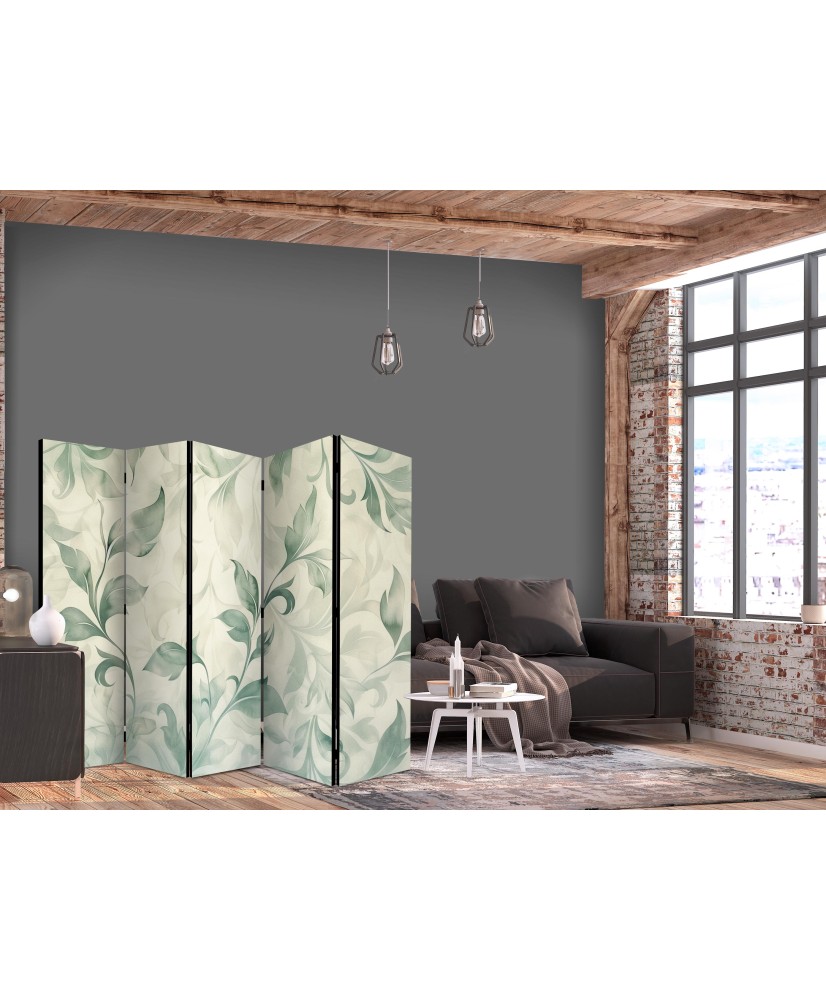 Pertvara - Akvarelinis botaninis motyvas - subtilūs žalsvai smėliniai lapai - 5 dalių