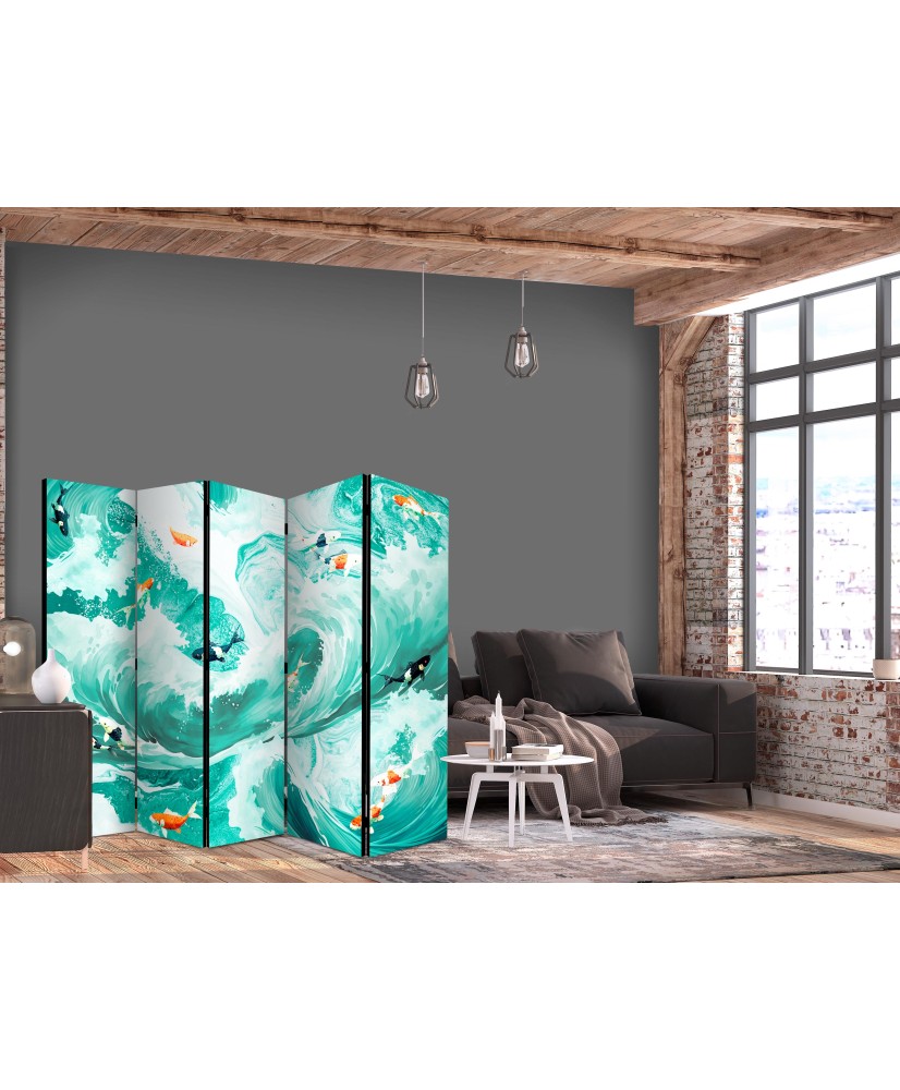 Pertvara - Koi žuvys tarp bangų - japoniškos žuvys turkio ir baltų tonų bangose - 5 dalių
