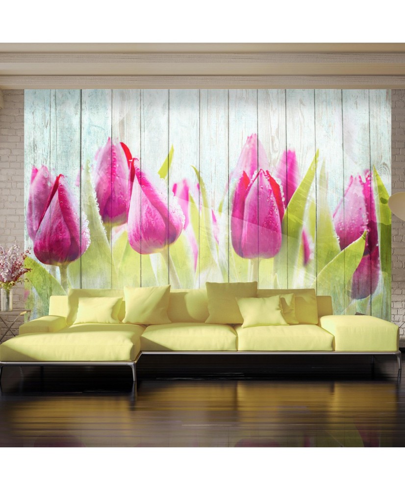 Fototapetas  Tulips on white wood