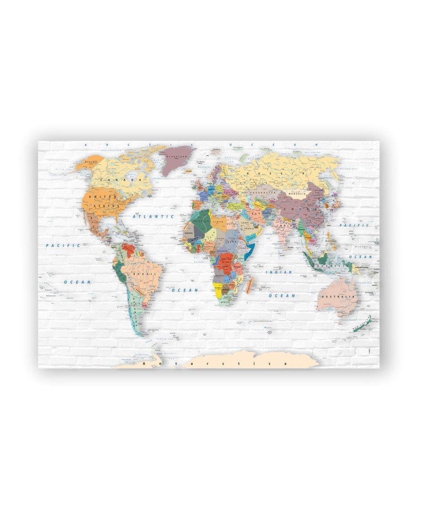 Kamštinis paveikslas - Pasaulio žemėlapis ant mūrinės sienos [Kamštinis žemėlapis]