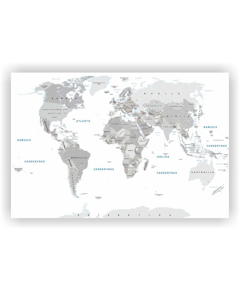 Kamštinis paveikslas - Pasaulio žemėlapis. Baltas. Lietuvių kalba. [Kamštinis žemėlapis]