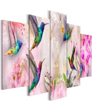 Paveikslas  Colourful Hummingbirds (5 Parts) Wide Pink
