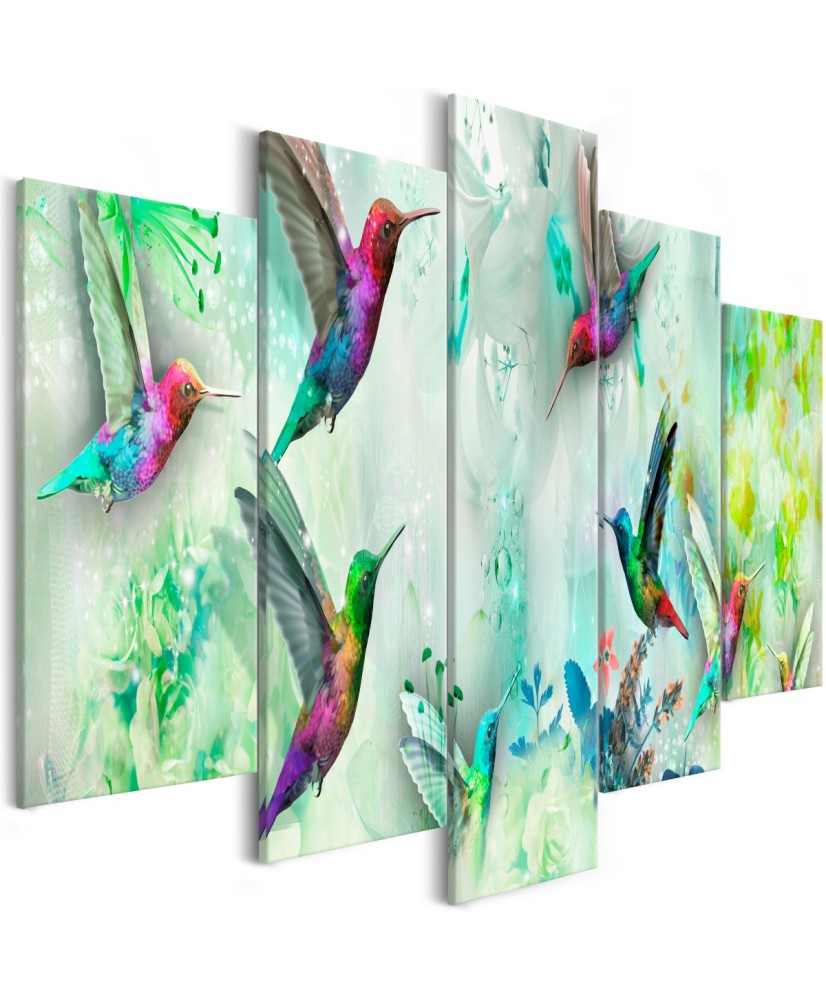 Paveikslas  Colourful Hummingbirds (5 Parts) Wide Green