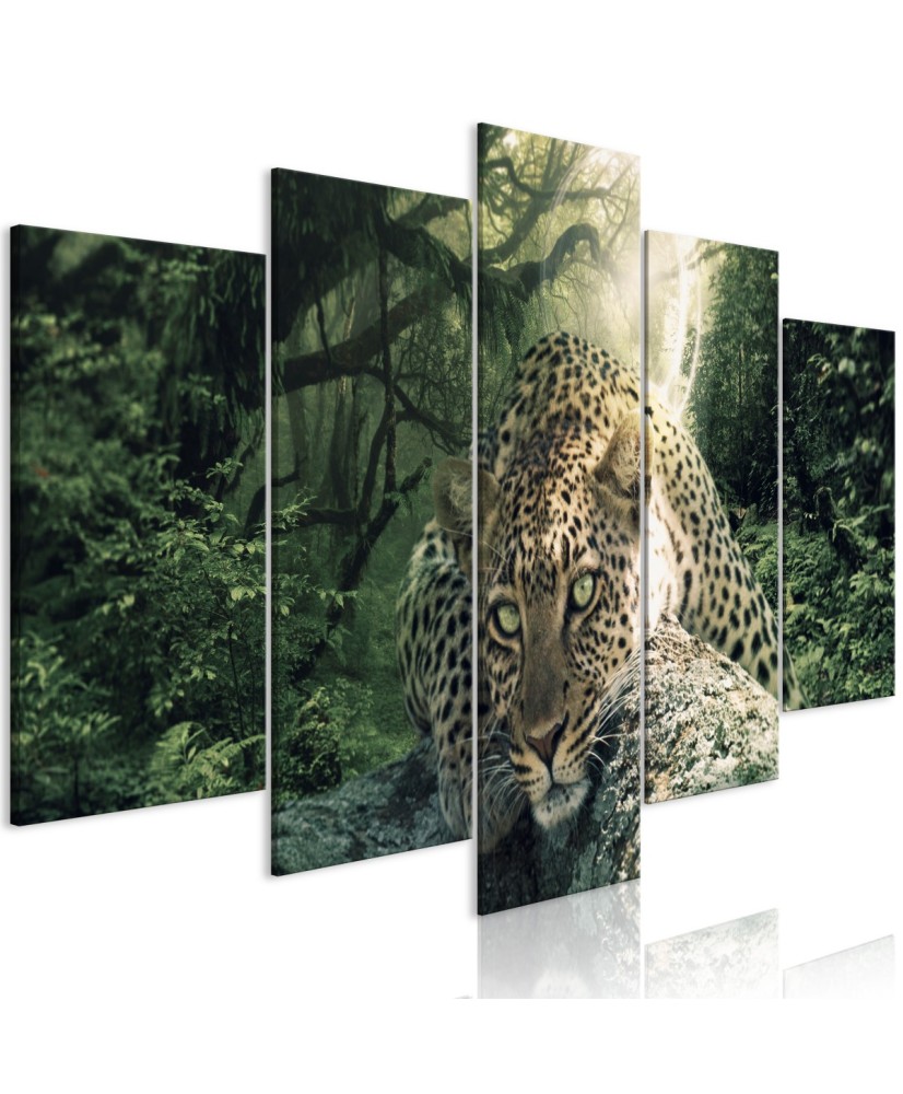 Paveikslas  Leopard Lying (5 Parts) Wide Pale Green