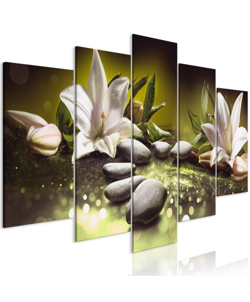 Paveikslas  Lilies and Stones (5 Parts) Wide Green