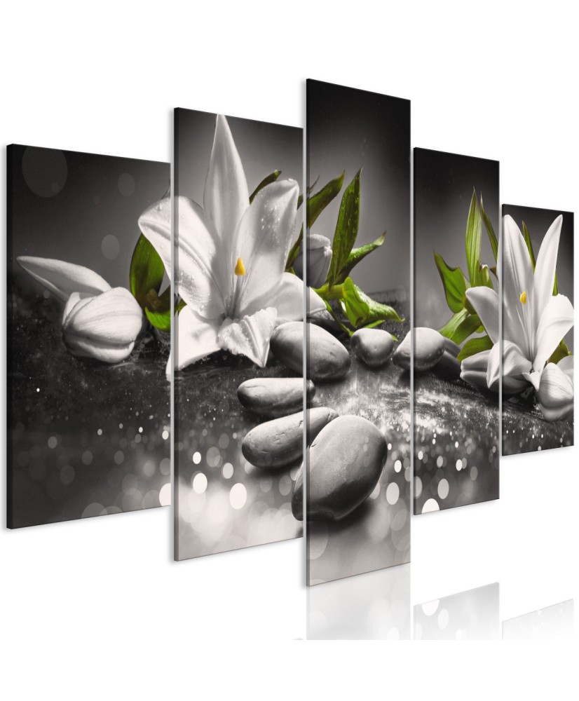Paveikslas  Lilies and Stones (5 Parts) Wide Grey