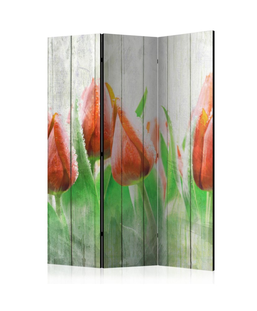 Pertvara  Red tulips on wood [Room Dividers]