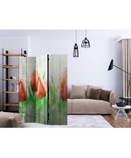 Pertvara  Red tulips on wood [Room Dividers]