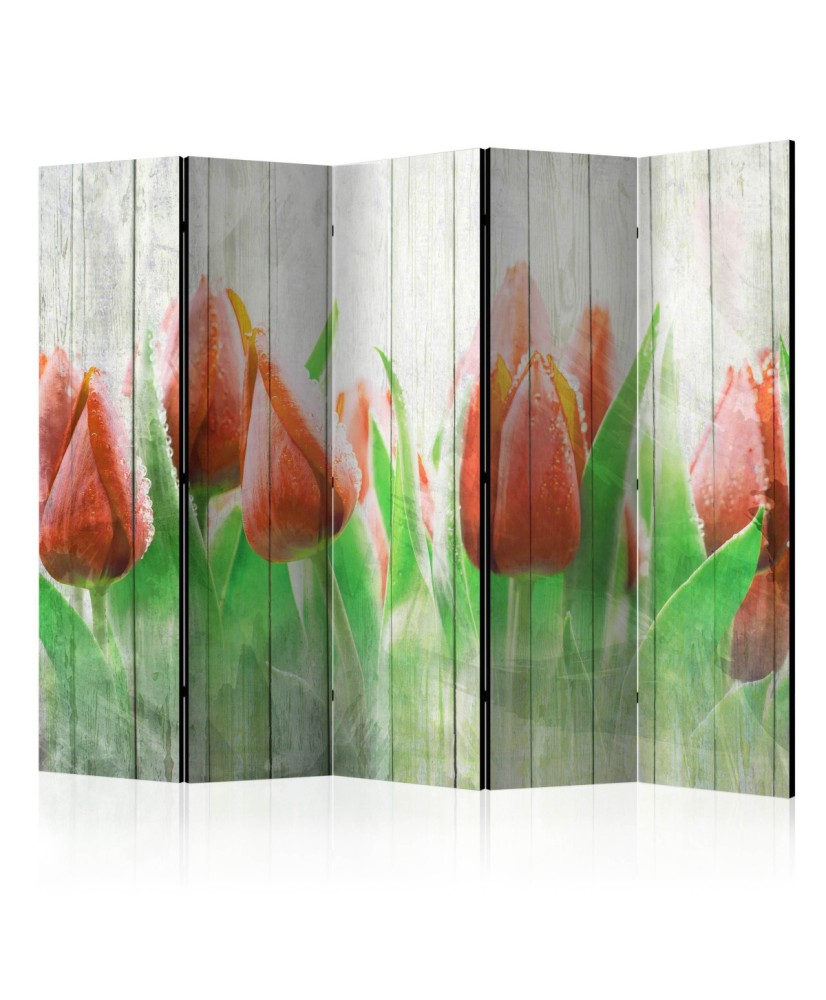 Pertvara  Red tulips on wood [Room Dividers]