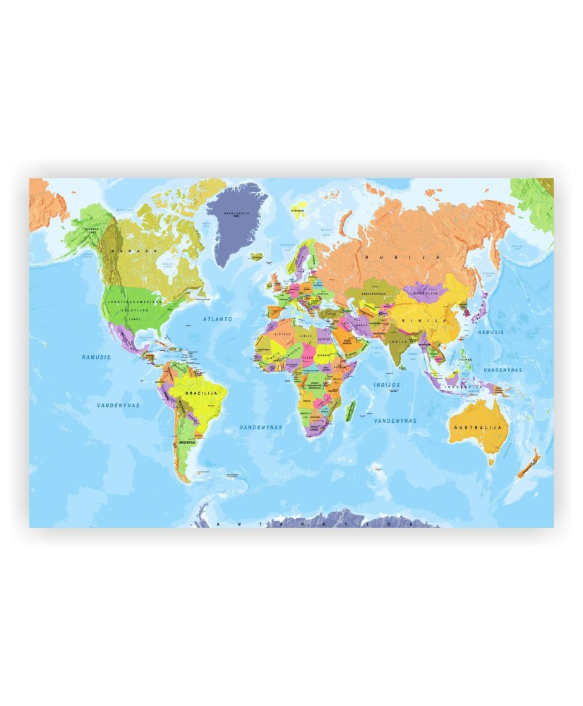 Kamštinis paveikslas - Spalvotas pasaulio žemėlapis. Lietuvių kalba