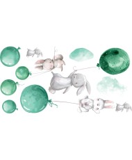 Interjero lipdukas - Kiškiai ir smaragdiniai balionai