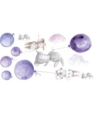 Interjero lipdukas - Kiškiai ir violetiniai balionai